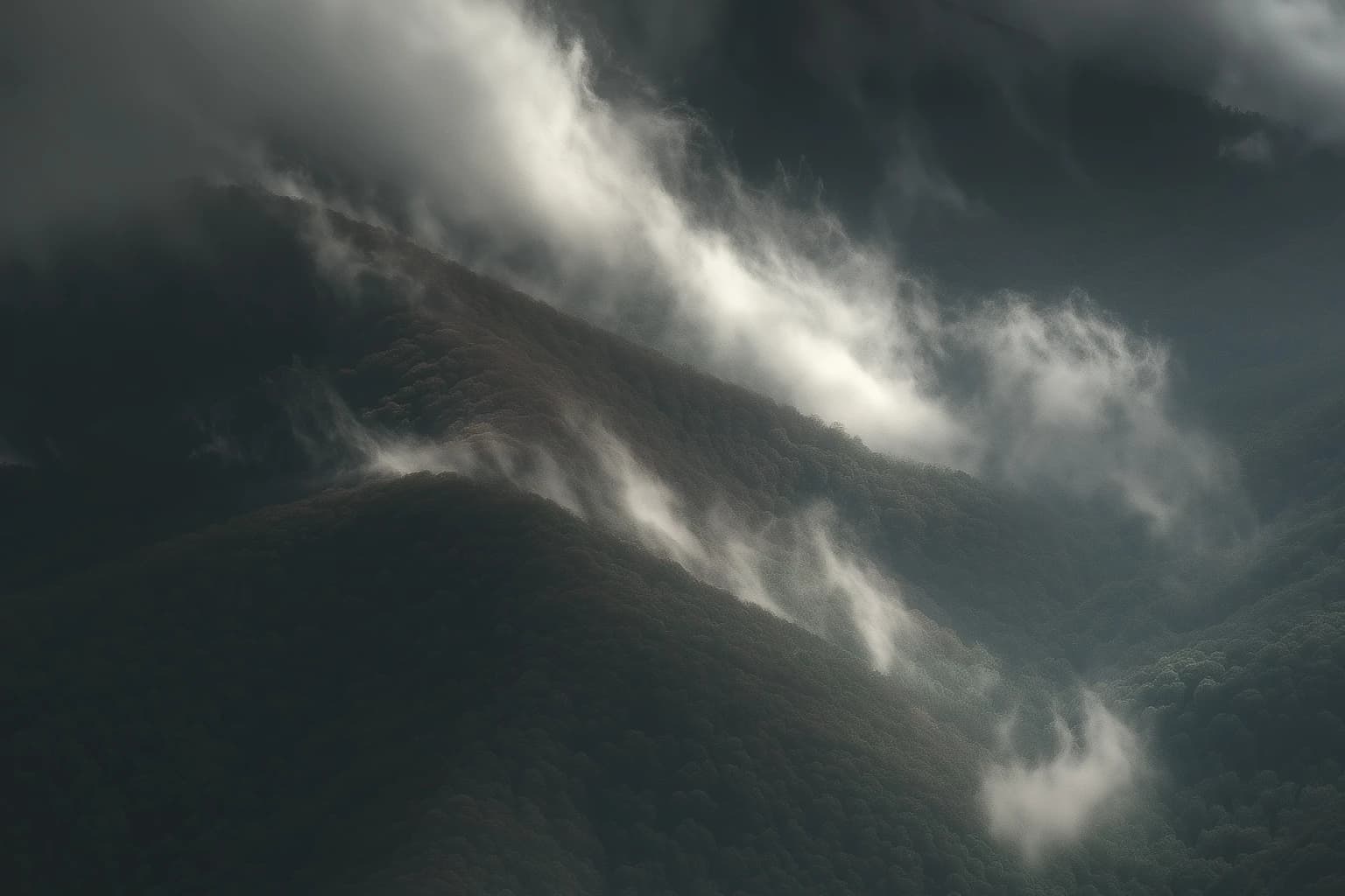 Layered ridgelines of the Great Smoky Mountains at dusk