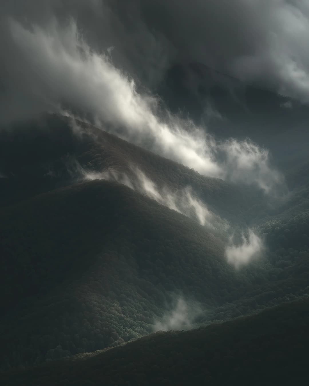 Layered ridgelines of the Great Smoky Mountains at dusk