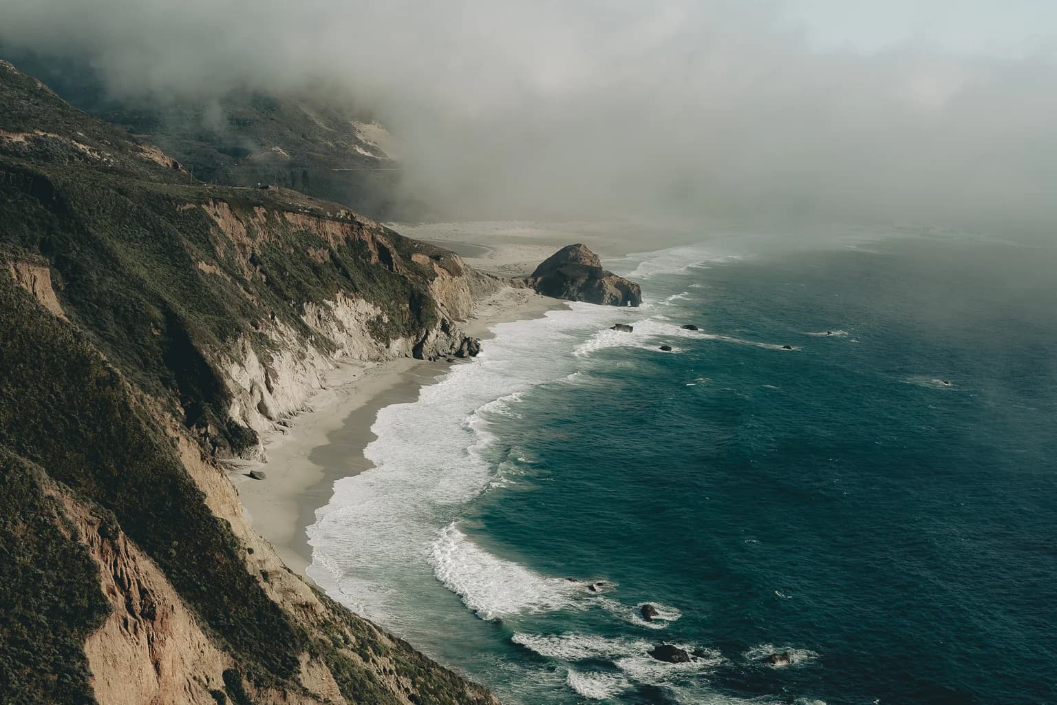 Fog settling over the Northern California coastline